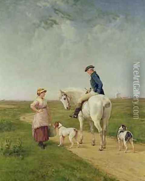 Milkmaid talking to a Cavalier Oil Painting - Heywood Hardy