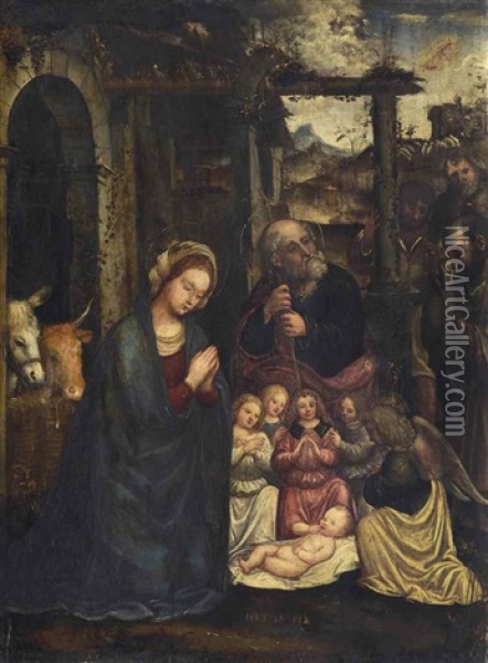 L'adoration Des Bergers Oil Painting - Martino Piazza