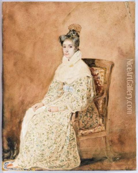 Portrait De Femme Assise Oil Painting - Charles Emile De Callande Champmartin