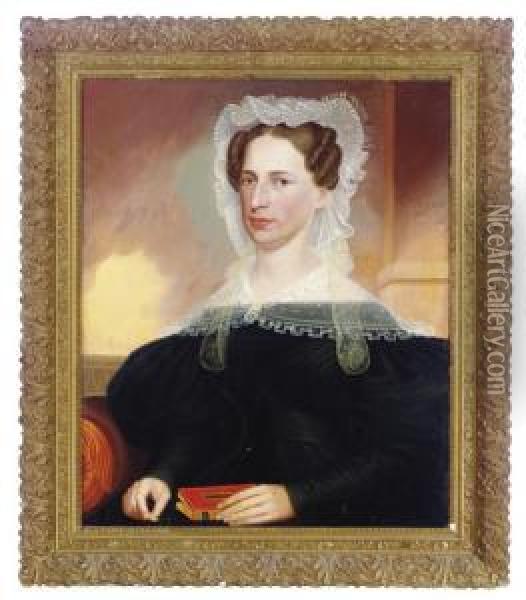 Portrait Of A Lady With A White Bonnet And Black Dress Oil Painting - Robert Street