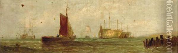 Shipping In Choppy Waters Oil Painting - William Calcott Knell