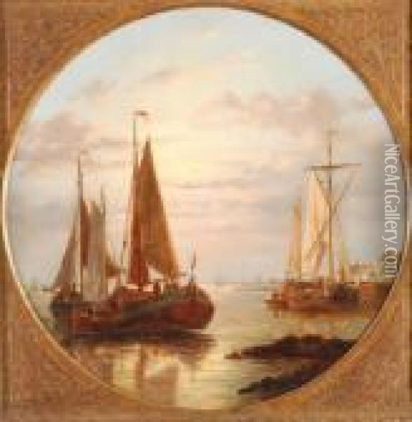 Boats At Sunset Oil Painting - Abraham Hulk Jun.