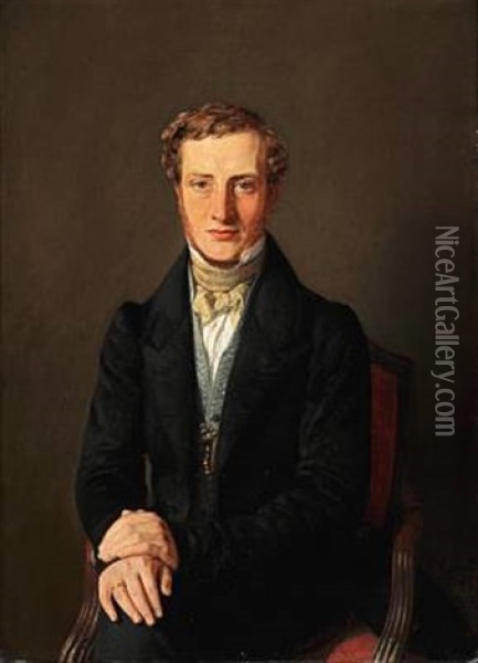 Portrait Of Theologian And Historian Frederik Hammerich In A Black Jacket And A Blue Waistcoat Oil Painting - Constantin (Carl Christian Constantin) Hansen