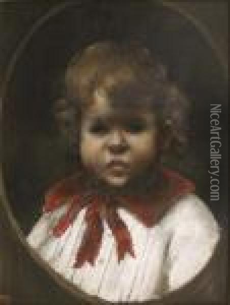 Portrait D'enfant Au Col Rouge Oil Painting - Norbert Goeneutte