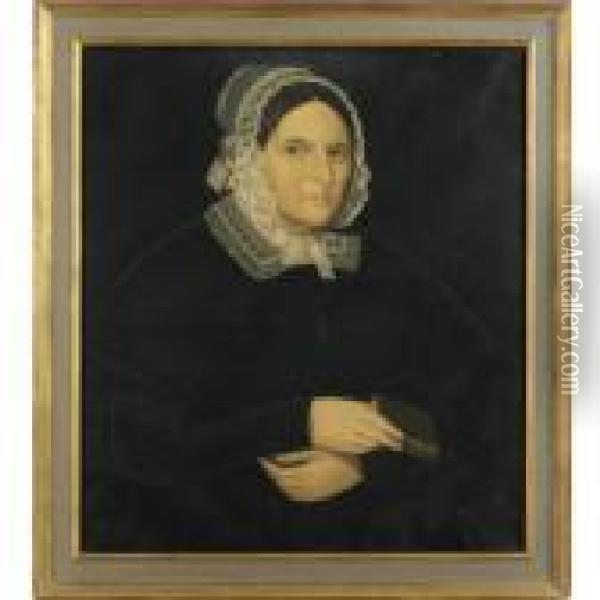 Portrait Of A Lady Wearing White Lace Cap And Collar Oil Painting - Ammi Phillips
