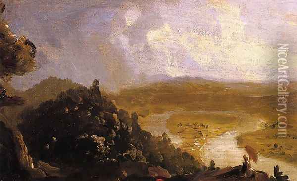 Sketch for 'View from Mount Holyoke, Northampton, Massachusetts, after a Thunderstorm' (The Oxbow) Oil Painting - Thomas Cole