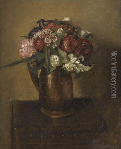 Flowers In A Jug Oil Painting - Mark Gertler