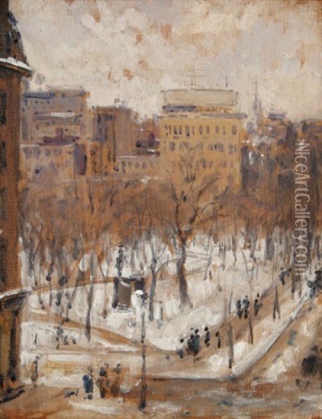 Square A Paris, Temps De Neige Oil Painting - Gustave Caillebotte