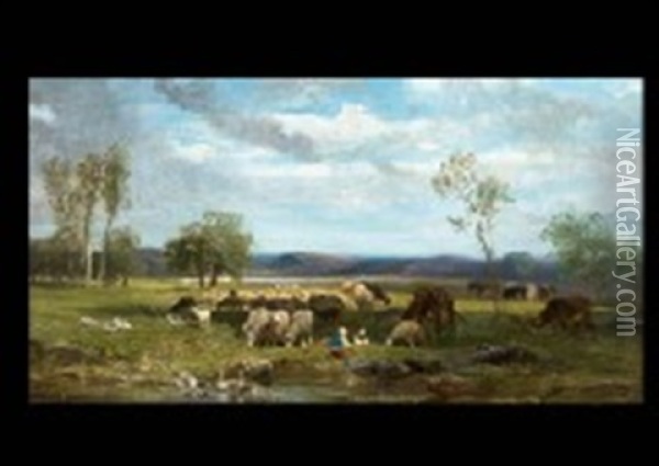 Landschap Met Schapew Oil Painting - Charles Emile Jacque