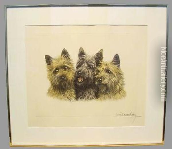 Three Cairn Terriers Oil Painting - Leon Danchin