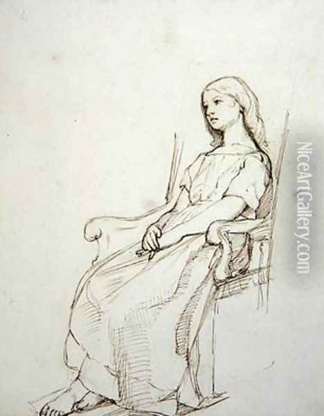 Study of a young girl seated Oil Painting - Daniel Maclise