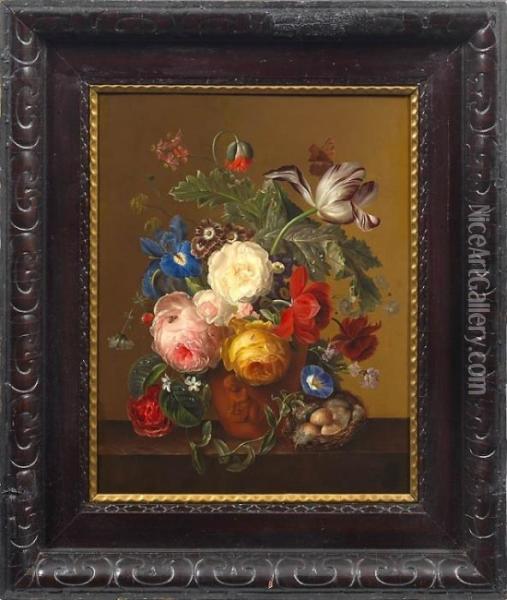 Blumenstilleben Mit Insekten Und Vogelnest Oil Painting - Georgius Jacobus J. Van Os