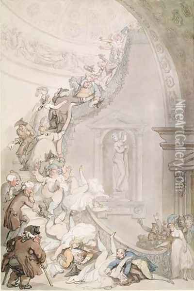 The Exhibition Stare-Case, Somerset House, c.1800 Oil Painting - Thomas Rowlandson