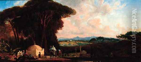 Arab caravan in a landscape Oil Painting - Prosper-Georges-Antoine Marilhat