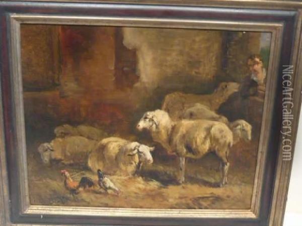 Moutons A L'etable Oil Painting - Henri De Beul