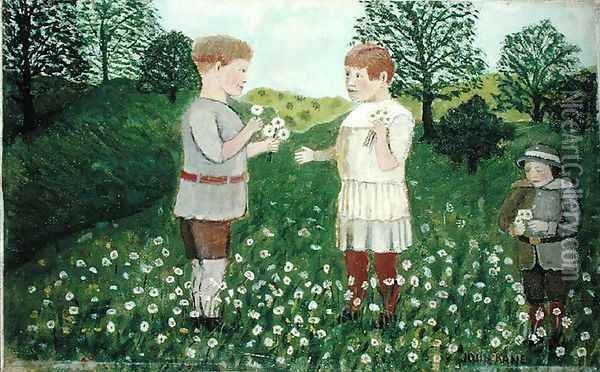 Children Picking Daisies Oil Painting - John Kane