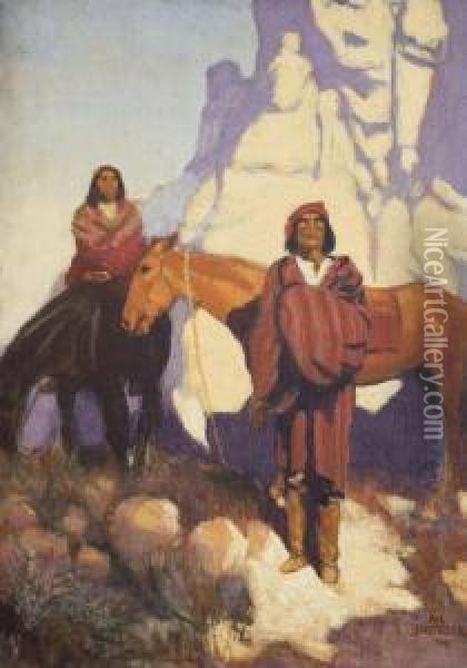 Indians On A Mountain Trail Oil Painting - Alexander Scherzer