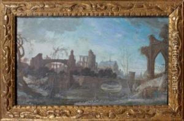 Bord De L'eau Avec Ruines D'eglises Oil Painting - Pierre-Antoine Patel
