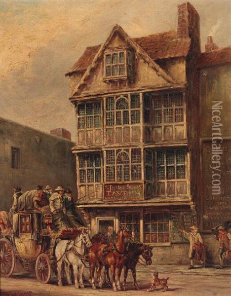 The Bristol To Bath Mail Coach Outside The Fourteen Starstavern Oil Painting - John Charles Maggs