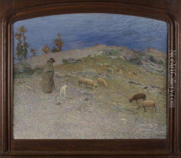 Berger Et Ses Moutons Dans Les Causses Oil Painting - Henri Martin