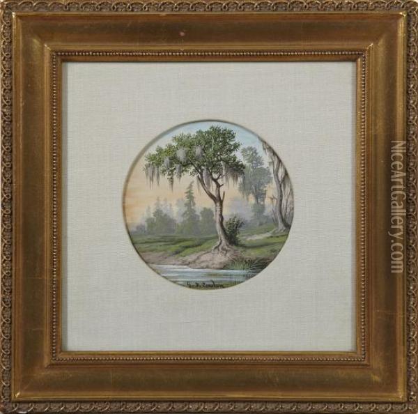 Bayou Landscape With A Moss-covered Cypress Tree Oil Painting - George David Coulon