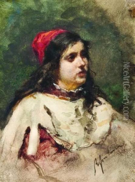 Giovane Ragazza Con Cappello Rosso Oil Painting - Roberto Fontano