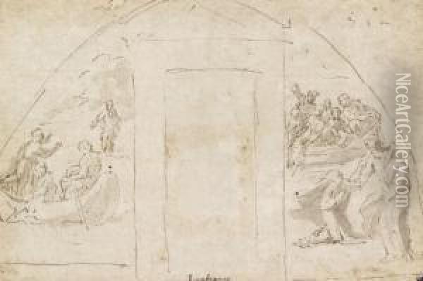 Studio Per Una Composizione Parietale: La Vocazione Degli Apostoli E La Navicella Oil Painting - Giovanni Lanfranco