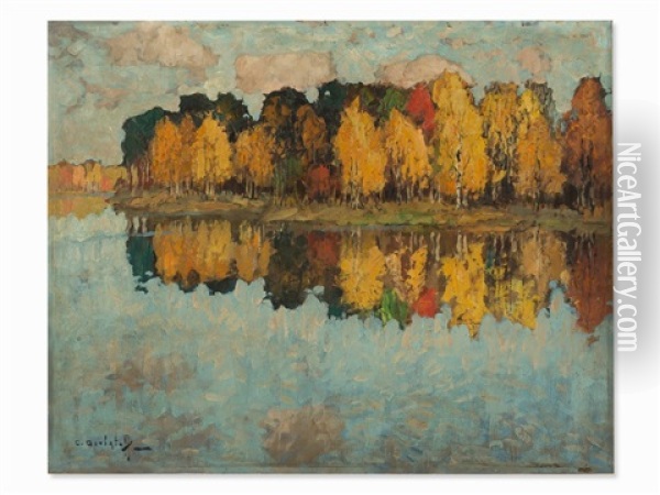 Herbst Am Sees Oil Painting - Konstantin Ivanovich Gorbatov