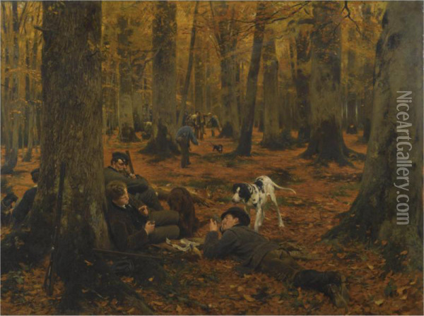 Rast Auf Der Jagd (hunters At Rest) Oil Painting - Wilhelm Simmler