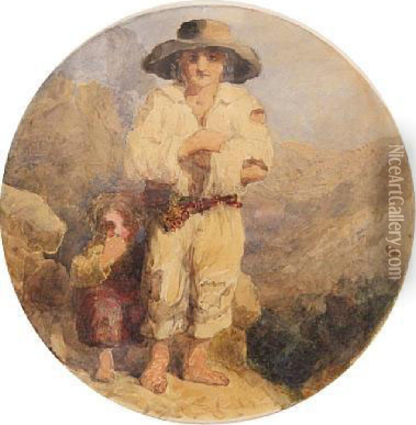 Figures In A Mountainous Landscape Oil Painting - Henry Snell Gamley
