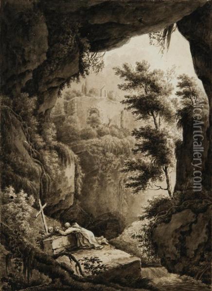 Moine En Priere Dans Une Grotte Oil Painting - Jean Antoine Constantin D'Aix
