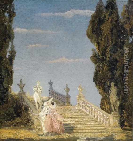Pierrot Et Colombine Dans Un Parc Oil Painting - Emma Ciardi