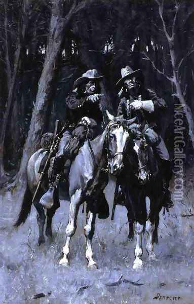 Cheyenne Scouts Patrolling The Big Timber Of The North Canadian Oklahoma Oil Painting - Frederic Remington