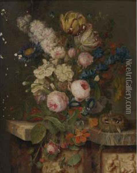 Still Life With Roses And Baby Chicks Oil Painting - Michel Joseph Speeckaert