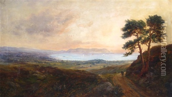A Landscape View, Possibly Dublin Bay Oil Painting - Edward H. Niemann
