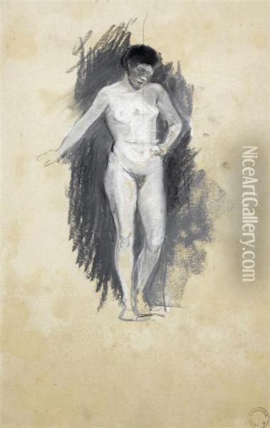 Study Of A Female Nude Oil Painting - Luigi Chialiva