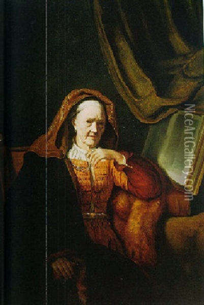 Portrait Of An Old Woman Reading Holding A Pearl Necklace Oil Painting - Cornelis Bisschop
