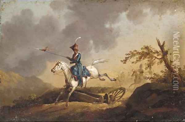 Leading the charge; and Another similar Oil Painting - A. Jules Van Imschoot