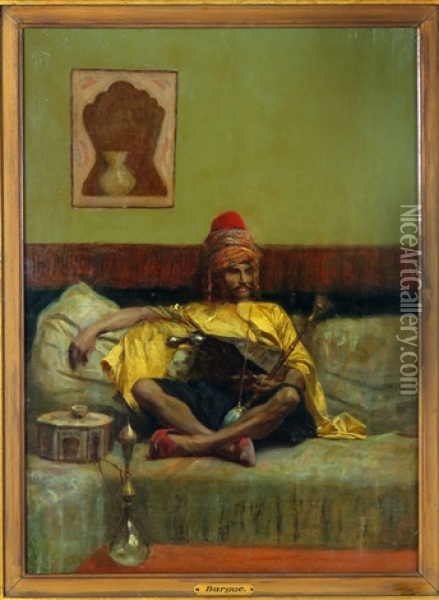 Seated Turkish Man With Hooka Oil Painting - Charles Bargue