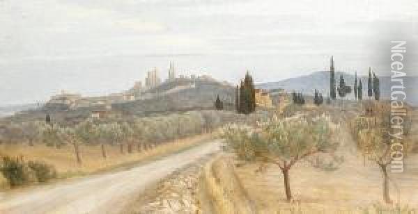 View Of San Gimignano Oil Painting - Napoleone Parisani