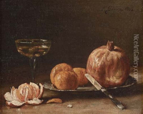 Oranges Et Verre De Vin Blanc Oil Painting - Francois Bonvin