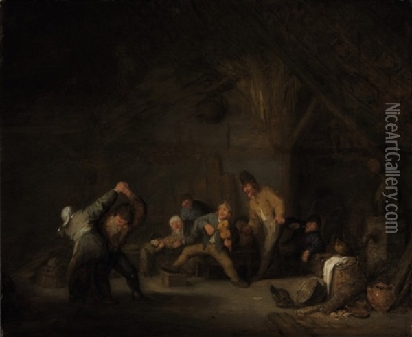 Peasants Making Music And Dancing In A Tavern Oil Painting - Adriaen Jansz van Ostade