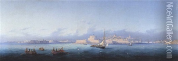 Vessels Off Fort St. Elmo, Valetta, Malta Oil Painting - Girolamo Gianni