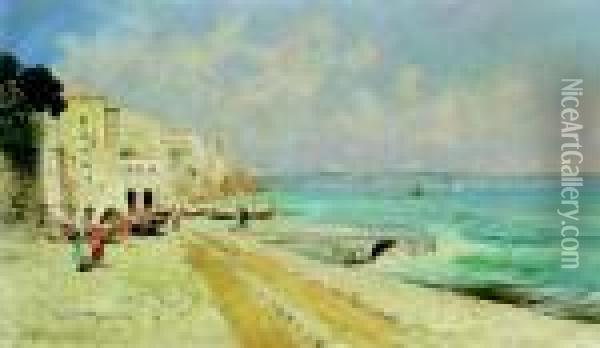 Veduta Di Amalfi Con Barche E Reti Oil Painting - Carlo Brancaccio