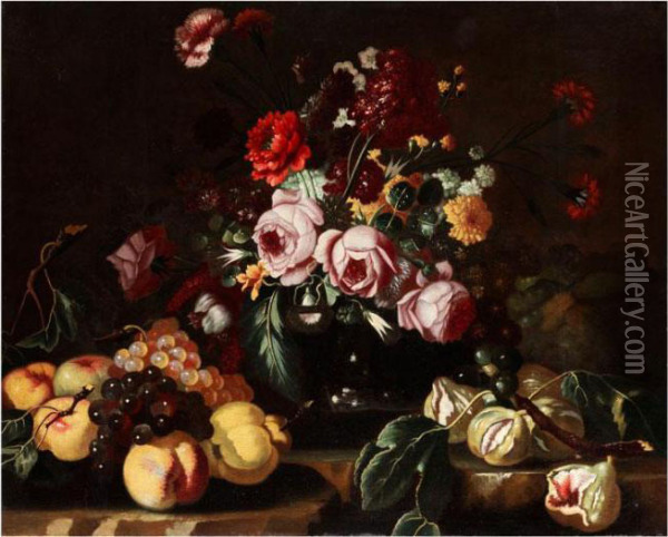 Blumenstilleben Mit Fruchten Oil Painting - Frans Werner Von Tamm