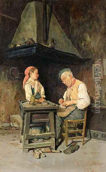 The Cobbler's Shop, 1874 Oil Painting - Giuseppe Costantini