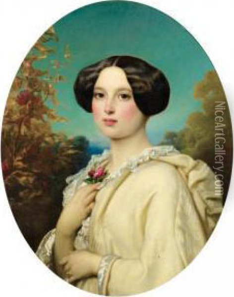 Portrait De Jeune Fille Oil Painting - Joseph Van Lerius