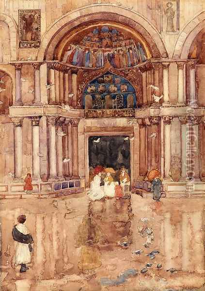 The Porch With The Old Mosaics St Marks Venice Oil Painting - Maurice Brazil Prendergast