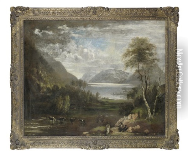 Fishermen By A River In A Carved Frame Oil Painting - Benjamin (of Bath) Barker