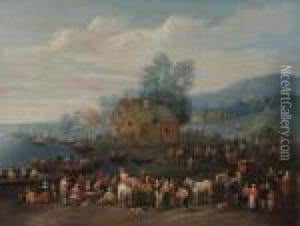 Travellers Gathered By A Bay Oil Painting - Theobald Michau